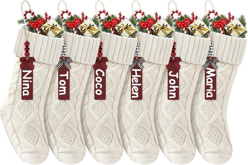Doitory Store Christmas Stockings 18 Inches,Long Knitted Stocking with Name Tags, Christmas Decoration Hanging Stockings Fireplace Xmas Tree Ornaments for Home Family - Image 1